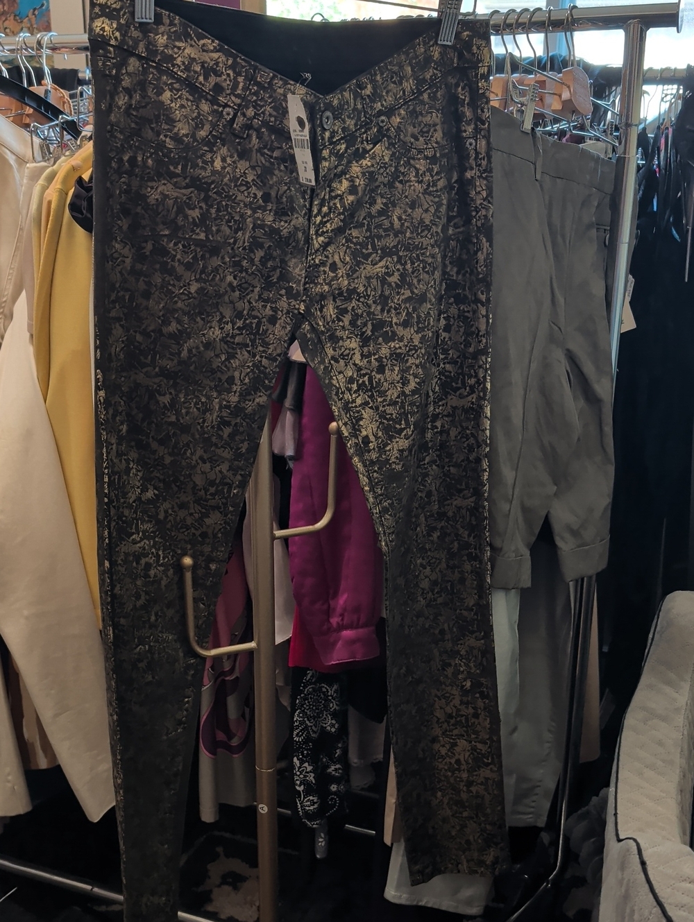 Carmar Metallic Print Chinos in Black and Gold